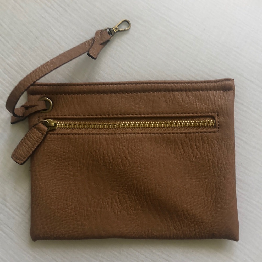 Brown, zipper clutch